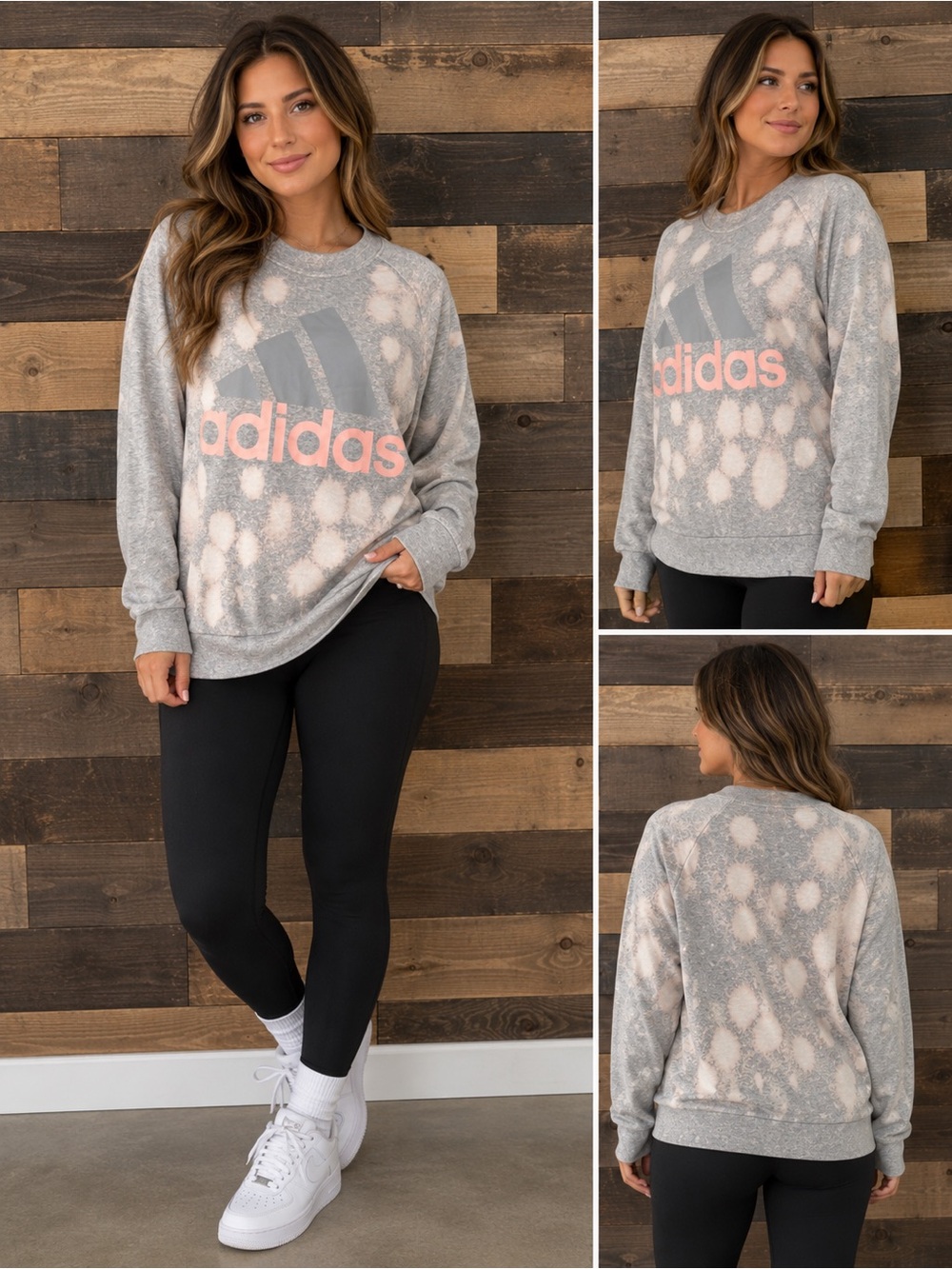adidas Gray and Pink Tie-Dye Logo Sweatshirt